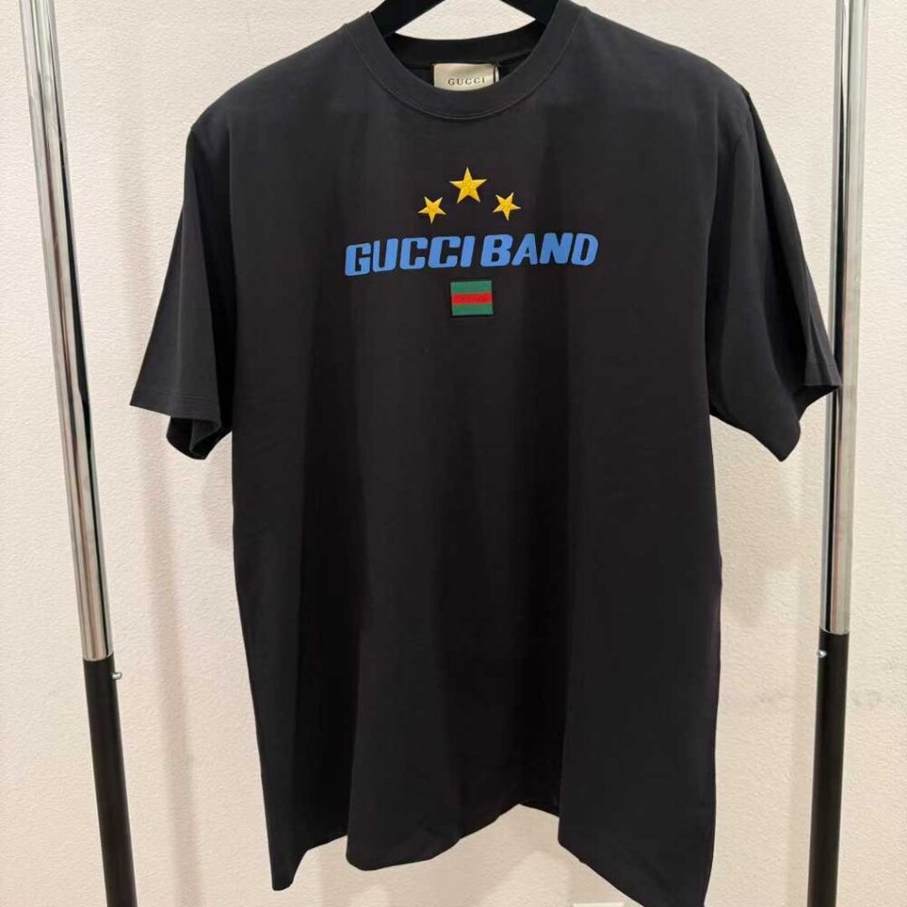 NWT AUTHENTIC GUCCI "Gucci Band" Embroidered Logo T-Shirt